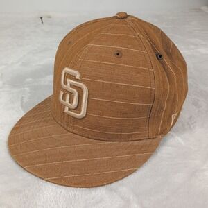 New Era Fitted Hat Mens 7 7/8 Brown Pinstripe San Diego Padres MLB Baseball Cap